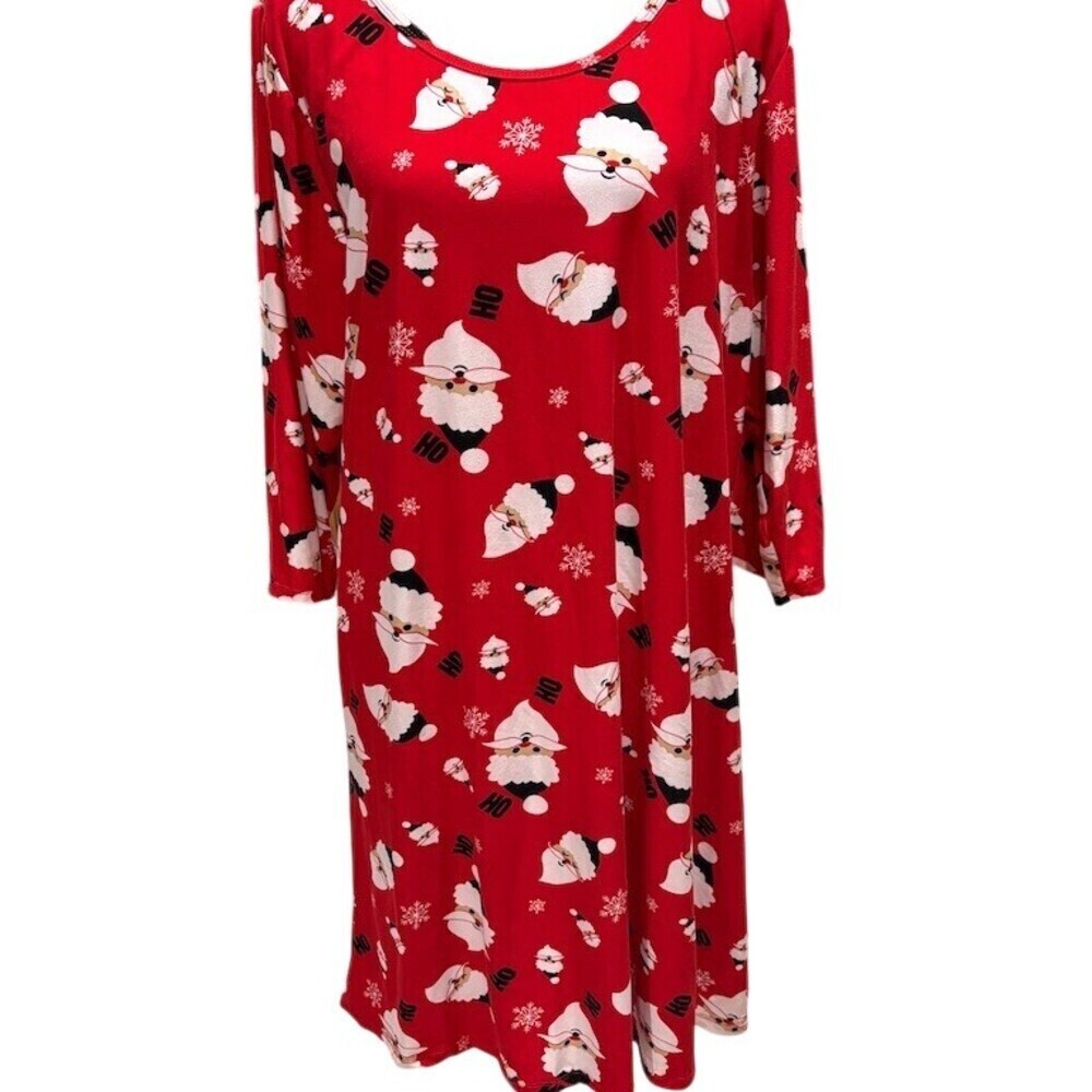 Chances R Sleepshirt Womens 2XL Red Christmas Santa Claus Print Long